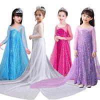 Wholesale Sequined with Cloak Girls Costume Trailing dress Snow Queen Princess2 Dress up with Long Fantas Train Halloween Christmas Party Cosplay10pcs