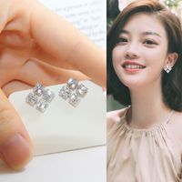 Wholesale New Fashion Design Carter Love Jewelery for Women White Gold Color Plated Square Stud Earrings With Princess Cut Cubic Zirconia Best Gift