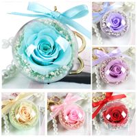 Wholesale Rose Keychain DIY Eternal Flower Hanging Pendant Clear Acrylic Ball Gift Transparent Rose Sphere Valentines Gift Wedding Decoration