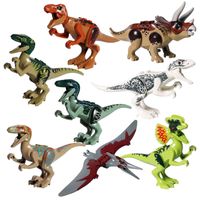 Wholesale 8 Jurassic Dinosaur World T Rex Raptor Triceratops Figure Toy for Boy Big Size Building Blocks