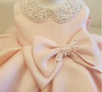 Wholesale New Fashion Beaded Bow Flower Girl Dresses For Wedding Princess Fluffy Tulle Baby Girls Baptism Christening st Birthday Gown