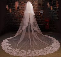 Wholesale Wedding Veils with Beads Sequins Cathedral Bridal Women T Lace Edge Cathedral Length Long Bridal Wedding Bridal Veil with Comb