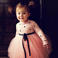 Wholesale Baby Girls Clothes Dots Princess Dresses Long Sleeve Knit Lace Tutu Dress Girls Outfits Kids Clothing Pink Black White Optional DW1972
