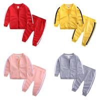 Wholesale Baby Boy Outfits Solid Striped Sport Casual Pockets Zipper Coat Pants Two Piece Sets Kids Casual Clothes Girls Baby Clothes M