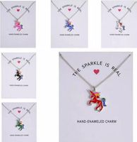 Wholesale New Dogeared Necklace With Card Rainbow Unicorn Colored Glaze Horses Pendant Noble and Delicate Silver Choker Valentine Day Gift