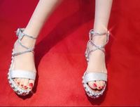 Wholesale Summer Style High Heels For Women Red Bottom Chocazeppa Wedge Flat Red Sole Shoes Flatform Sandals With Silver tone Studs Gladiator Sandals