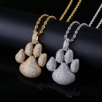 Wholesale Hip Hop Shiny Paw Dog Cat Claw Necklaces Cubic Zircon Gold Silver Color Pendants For Man Women