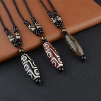 Wholesale Natural Tibet Chalcedony Raw Stone Nine Eyed Dzi Bead Necklace Agate Sky Eyes Men s and Women s Long Cotton Rope with Jewelry Pendant