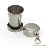 Wholesale Portable Stainless Steel Folding Drinking Wine Cup Mug for Outdoor Travel Picnic Key Chain Collapsible Telescopic Cup ml