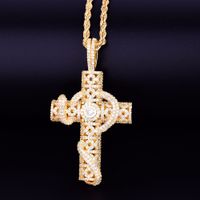 Wholesale Men s Animal Snake Cross Pendant Necklace with Rope Chain Gold Color Bling Cubic Zirconia Hip hop Rock Jewelry