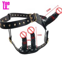 Wholesale YUELV Leather Strap On Dildos Three Removable Penis For Women Lesbian Strapon Dildo Wearable Anal Plug Harness Pants Chastity Sex Products