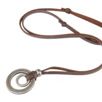 Wholesale zmzy double circle new arrival fashion long genuine brown leather vintage hoops men pendant necklace women male female jewelry