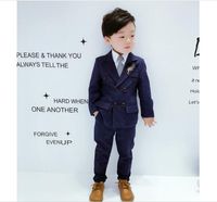 Wholesale New Boy Children s Suits England Slim Stripes set Double Breasted Small Suit Version Of The Flower Girl Wedding Piece Coat Pants