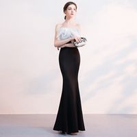 Wholesale Elegant Strapless Satin Mermaid Black Cocktail Dresses for Women with Delicate Bow Floor Length Winter Formal Gowns for Special Occasions