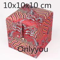 Wholesale Cotton Filled Cube Wooden Storage Box Gift Packaging Chinese Silk Brocade Box Decoration Jewelry Stone Jade Crafts Collection Box