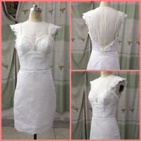 Wholesale 2019 white lace sheath column short wedding dresses cap sleeve sweetheart neckline beaded petite girls informal bride gowns
