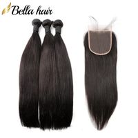 Wholesale Bellahair Peruvian Human Hair Wefts with Closure Silky Straight Full Head Hair Extensions Virign Hair Weft Natural Color quot quot