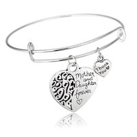 Wholesale Women Heart Horse Mom Daughter Always Sisters Adjustable Pendant Bangle Bracelet Fashion Silver Plated Family Jewelry