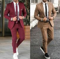 Wholesale Burgundy Men Suits For Wedding Slim Fit Groom Tuxedos Prom Party Dinner Business Suit Blazers Jacket Pants Tie