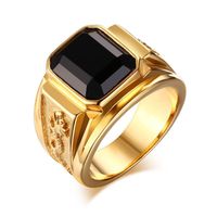 Wholesale Gold Tone Mens Signet Ring With Black Blue Crystal Classic Big Stone Engraved Male Good Luck gift ring for men