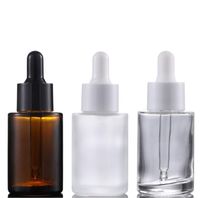 Wholesale ml Amber Frosted Clear Flat Shoulder Essential oil Bottles OZ Glass Dropper Containers With Black White Lids