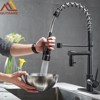 Wholesale Blackend Spring Kitchen Faucet Pull out Side Sprayer Dual Spout Single Handle Mixer Tap Sink Faucet Rotation Kitchen Faucets