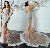 Wholesale 2019 Mermaid Yousef Aljasmi sleeveless Dresses Evening Wear Luxury Crystals Evening Gown Zuhair murad Celebrity beadiing tassels Prom Gowns
