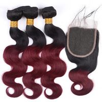 Wholesale Brazilian Ombre b J Body Wave Human Hair Weaves with Lace Closure