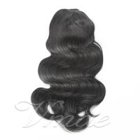 Wholesale Peruvian Virgin Remy Ponytail Cuticle Aligned Natural Black Clip In Elastic Band Ties Drawstring Body Wave Real Human Hair Extension