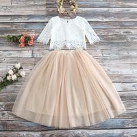 Wholesale Girls lace sets hollow crochet short sleeve tops tulle tutu skirts kids princess outfits children party clothing A01593