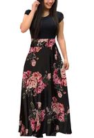 Wholesale Women Short Sleeve Maxi Dress Summer Casual Printed Retro Dress Round Neck High Waist Patchwork Swing Long Party Dresses Colour Size S X