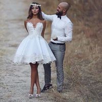 Wholesale Sweetheart Short Casual Beach Lace Wedding Dress New A Line Bridal Gowns Custom Size Handmade Appliques Best Selling Fashion Romantic