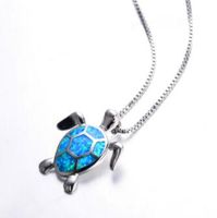 Wholesale Women Blue Opal Turtles Necklace New Fashion Animal Wedding Jewelry Sterling Silver Plated Filled Necklaces Pendants Gift