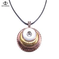 Wholesale Pendant Necklaces Arrivals Round Rose Gold Snap Button Necklace Women Genuine Leather And Metal Link Chain Trendy Jewelry