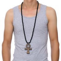 Wholesale Men s Brown Wooden Ankh Cross Pendant with a Inch Wood Beaded Necklace Male Hip Hop Egyptian Jewelry for Him Key of the Nile