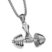 Wholesale Hip Hop Mens Dumbbell Womens Stainless Steel Solid Hand Fitness GYM Barbell Pendant Necklace K Gold Plated Dropship