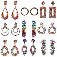 Wholesale JUJIA good quality multi colors crystal statement earring Trend fashion vintage statement stud Earrings factory price