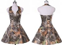 Wholesale Modern Short Camo Bridesmaid Party Dresses Halter Open Back A line Custom Wedding Guest Prom Formal Cocktail Dress For Women Girls