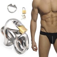 Wholesale Male Chastity Device Belt Cock Cage Virginity Lock Penis Lock Stainless Steel Time Stop Delay Ejaculation Ring For Men Adults Y19070702