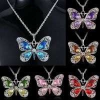 Wholesale 6 Colors Fashion Crystal Butterfly Pendant Long Chain Necklace Womens Diamond Animal Design Anniversary Party Jewelry