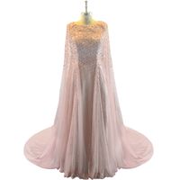 Wholesale 2020 Vintage Real Photo New Collection Muslim Evening Dress Sleeveless Handmade Crystal Cape Prom Gowns Long Party Dresses