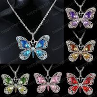Wholesale High quality Fashion Colorful Butterfly Pendant Long Chain Necklace Collier Femme Jewelry Enamel Crystal Animal Necklaces for Women