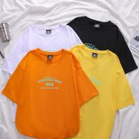 Wholesale Men s T Shirts KPOP Fashion T shirt Harajuku Hip Hop Loose Short Sleeve Top Couple Clothing Casual Letter Print Cotton Homme