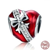 Wholesale Fit Authentic Bracelets Silver Original Charm Red Enamel Bow Hearts European Charms Antique Beads Pendant Jewelry Making Gift