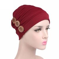 Wholesale Turbano Scarf Cancer Hat Women Beanies Female Hats Ruffle Wind Red Bonnet Chimio Coton Turban Muslim Button