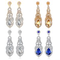 Wholesale Dangle Chandelier Earring Water drop Pendant white blue Crystal setting alloy material silver gold color plated Women Wedding accessory