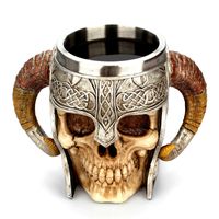 Wholesale Stainless Steel Skull Mug Viking Ram Horned Pit Lord Warrior Beer Stein Tankard Coffee Mug Tea Cup Halloween Bar Drinkware Gift