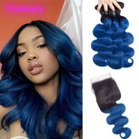 Wholesale Brazilian Virgin Hair Extensions B Blue Ombre Human Hair Body Wave Bundles With X4 Lace Closure With Baby Hair Remy Pieces B Blue