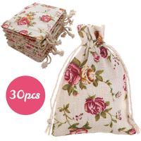 Wholesale Rose Pattern Burlap Bags with Jute Drawstring Gift Bags Jewelry Pouches for Arts Crafts Projects Birthday Christmas Wedding Party Present