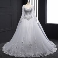 Wholesale White Ivory Crystals Rhinestones Bling Wedding Dress Long Sleeve Sweetheart A Line Bridal Gowns With Watteau Train Custom Size Dress